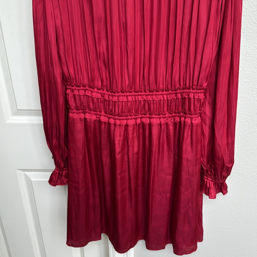 NWT The Kooples Red Ruched Long-sleeved Mini Dress w/ Elastic Waist - US 8 - Picture 9 of 11